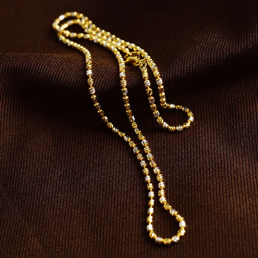 

2MM 925 Sterling Silver Engraved Cylinder Beaded Chain Link Necklace Women Two Toned Dainty Stack Chokers Necklaces Trendy Gift