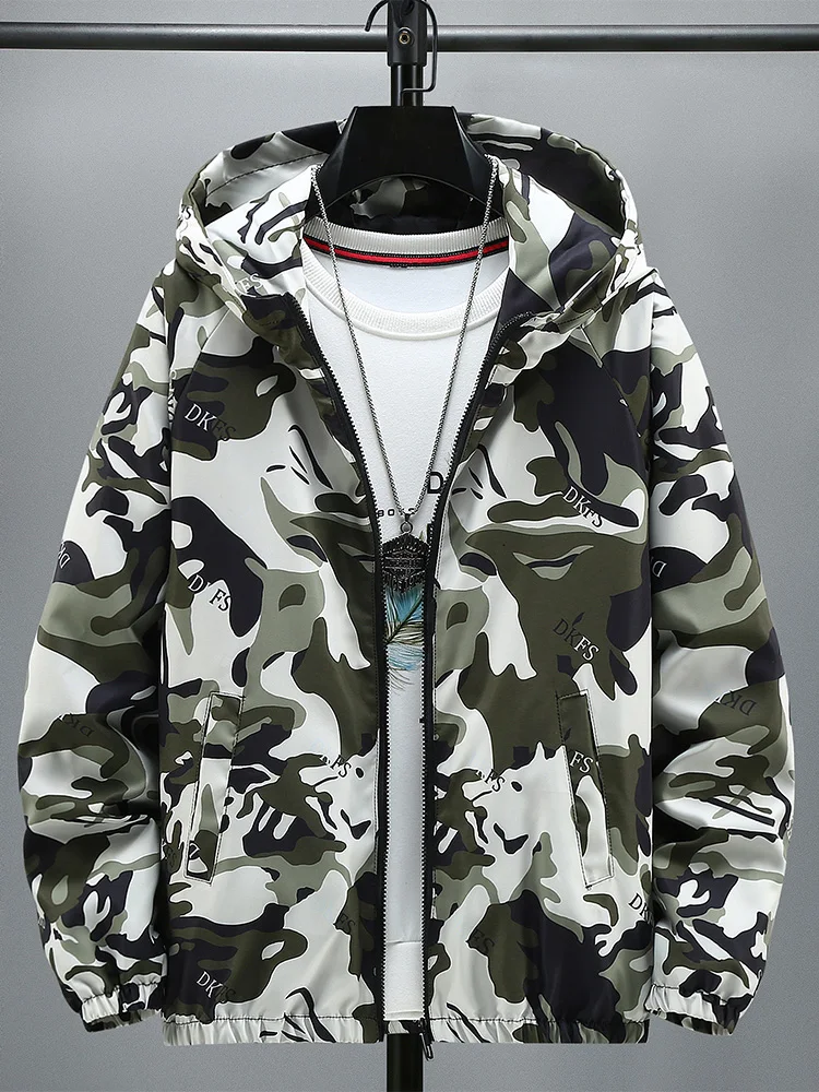 

Men's Camouflage Jaet Spring Autumn Large Size Casual Hooded Windproof Faionable Military Sle Dirt Resistant Outerwear