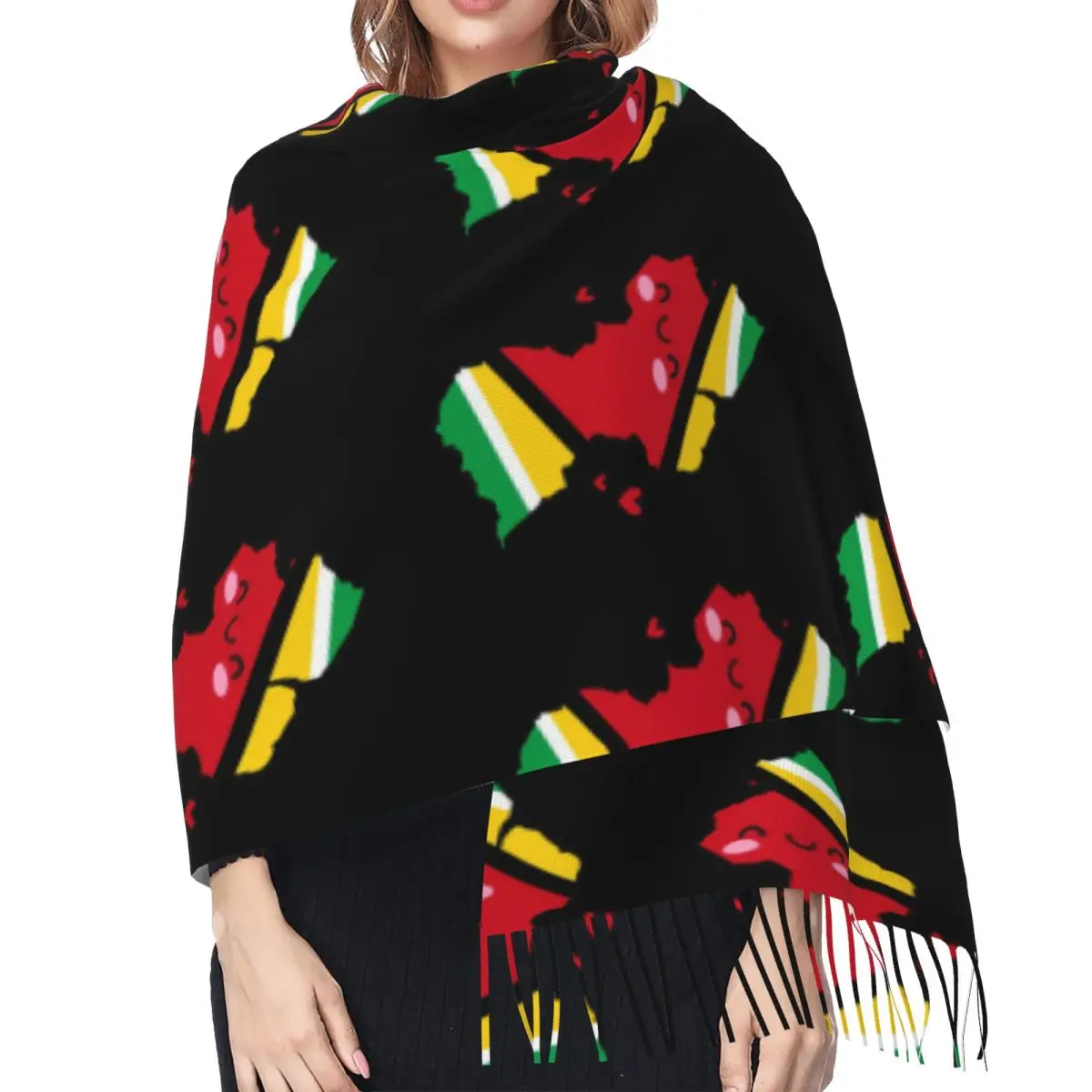 غيانا العلم خريطة ابتسامة مع الحب وشاح شرابة الأوشحة للنساء شالات دافئة لينة ويلتف كبير الخريف الشتاء شال التفاف