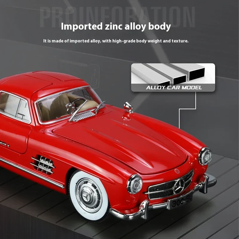 1:24 Mercedes-Benz 300sl Legierung Metall Druckguss Oldtimer Modell Sound Licht Kinderspiel zeug Sammlerstücke Hobby Geburtstags geschenke