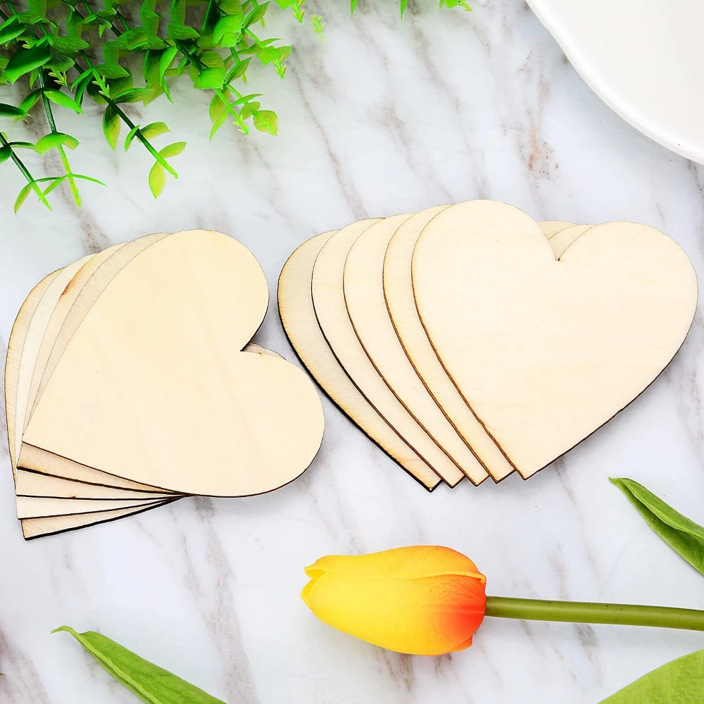 1CM-10CM Unfinished Wooden Hearts Blank Wood Slices DIY Blank Heart Wood Slices Discs for Christmas Painting Wedding Ornaments