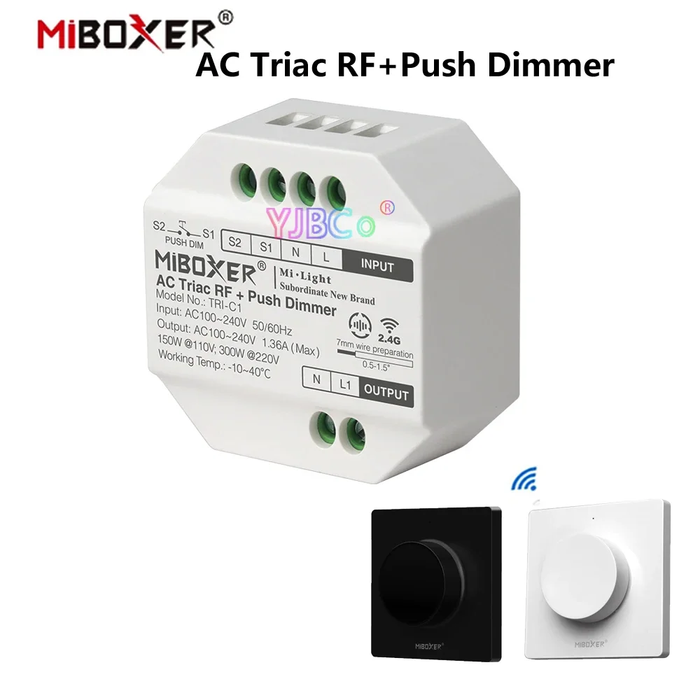 

Miboxer AC Triac RF+Push Dimmer 110V 220V TRI-C1 For Single color Triac dimmable led Lamp Work with Rotating Switch Panel Remote