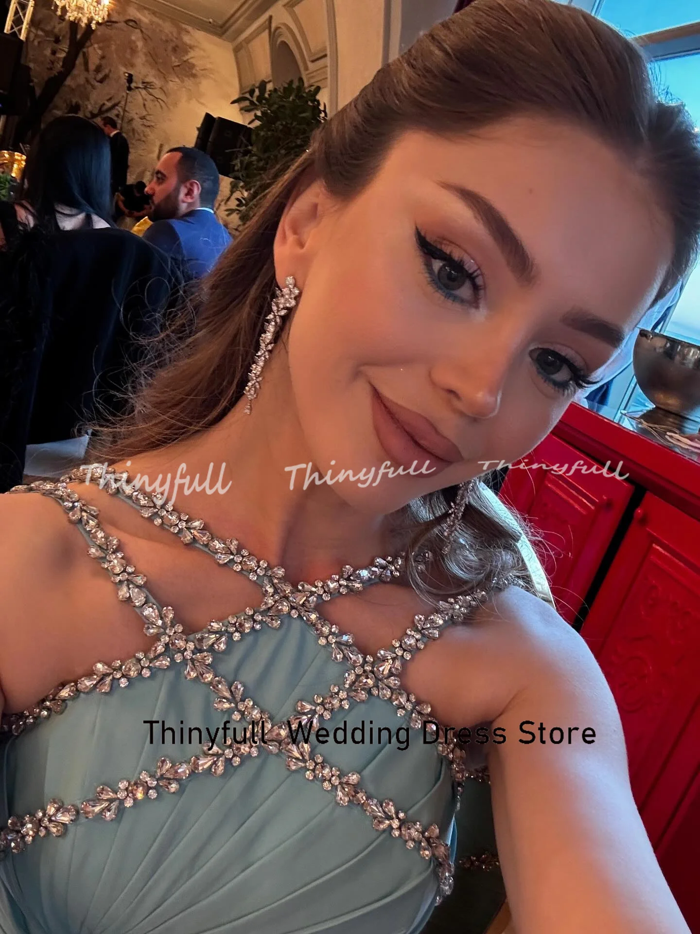 ﻿ Thinyfull A-line Prom Dresses Sleeveless Crystal Taffeta Evening Gown Long Formal Occasion Dress robes de soirée Customized