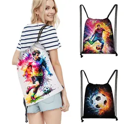 Cool Soccer / Football Print Drawstring Bag Cartoon Football Boys Backpacks for Travel Book Bag Casual Storage Bags Shoes Holder