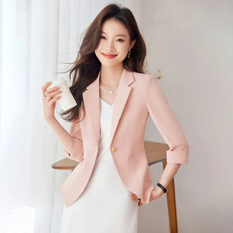 

Pink Small Suit Jacket for Women Spring and Autumn2024New Small Fashion Temperament Leisure High Sense Women's Suit