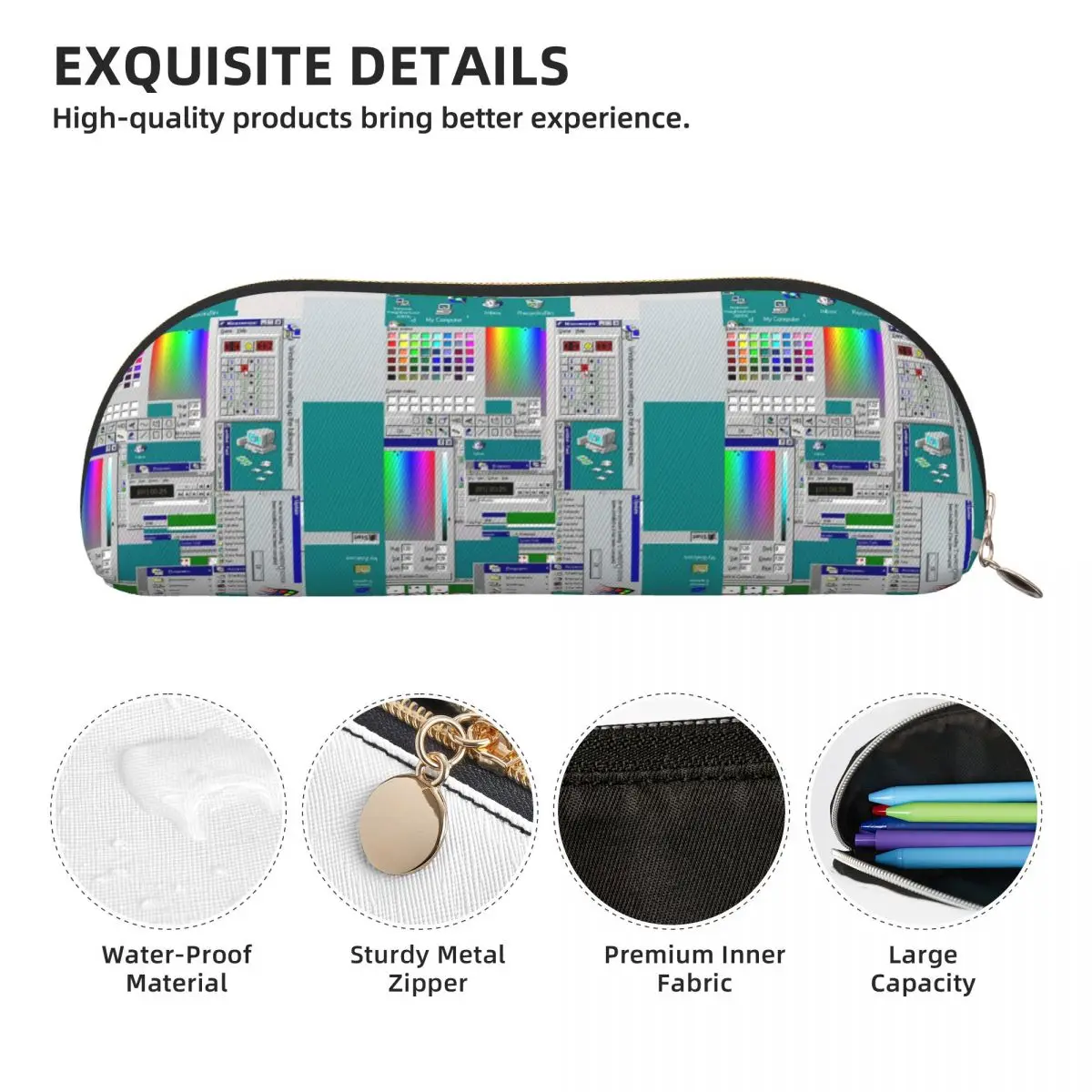 Windows 95 Collage Pencil Case Pencil Pouch Storage Stationery Supplies Big Capacity Pen Box Pencil Bag for Boys Girls School