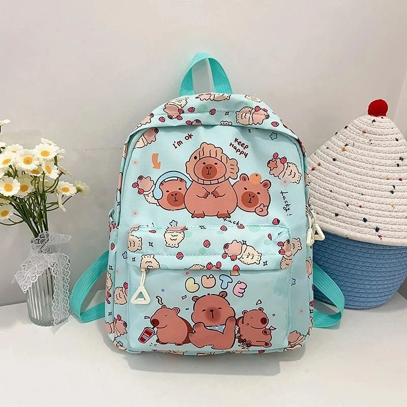 Kawaii Capybara Cartoon Backpack For Teen Girls Student School Bag Nylon Large Capacity Lightweight Rucksack Travel Daily Use