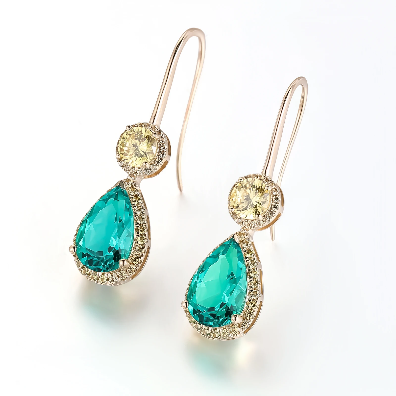 Provence 925 Sterling Silver Two Lab Gem Dangle Earrings 7*11mm Lab Emerald For Lady's Earring Fashion Jewelry Anniversary Gift