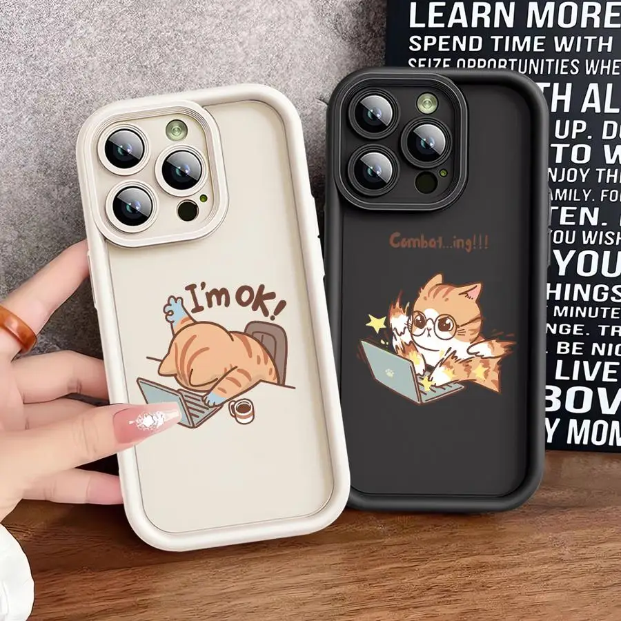 

Phone Case for iPhone 11 13 14 16e 12 16 Pro Max 15 Plus Soft Shell 15Pro 14+ 13Pro 16+ Funny Cartoon Work Cat