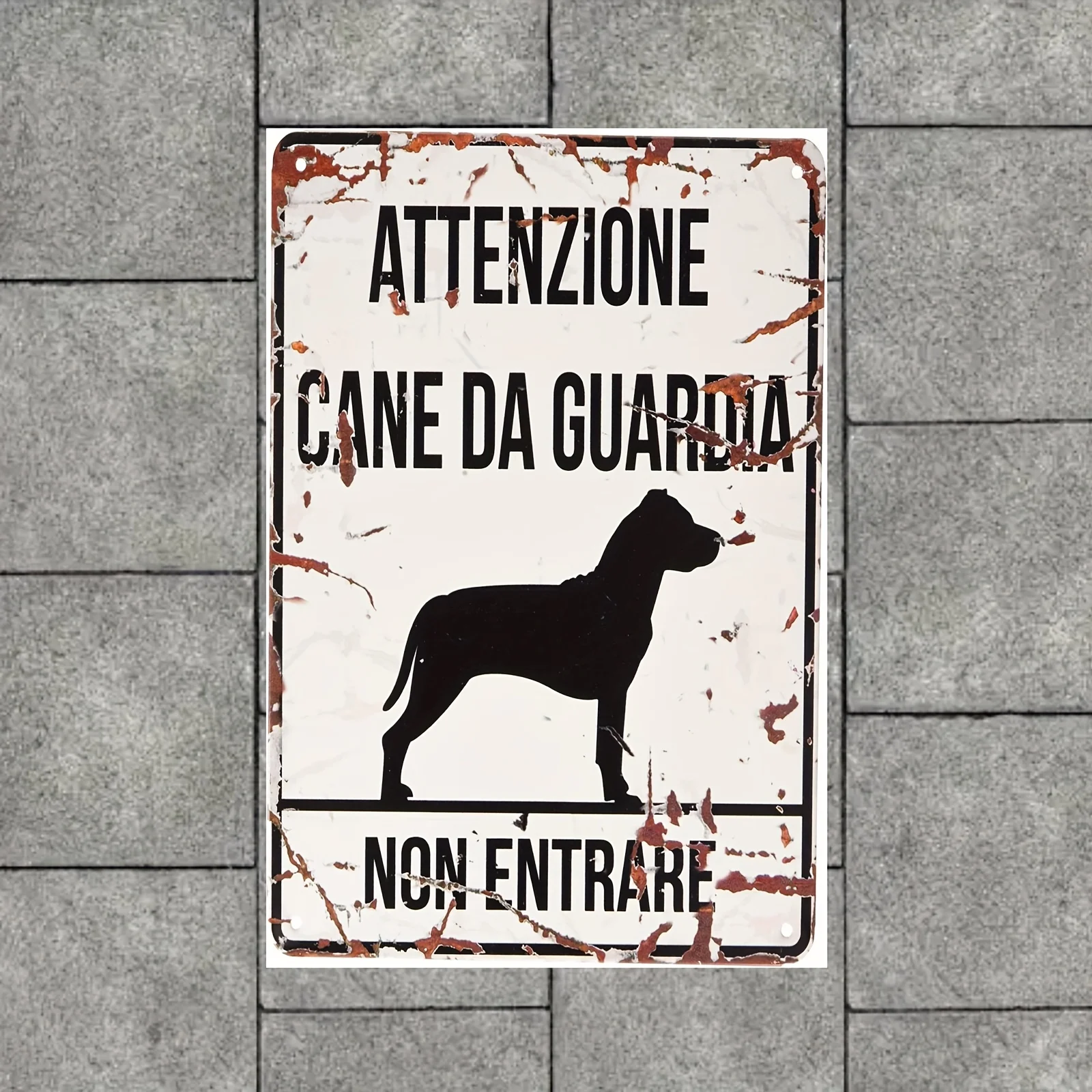 Europet Bernina - Letrero de advertencia vintage Art Deco para perros de guardia - Escultura de pared de metal con texto en italiano y silueta de perro Molossoide, R
