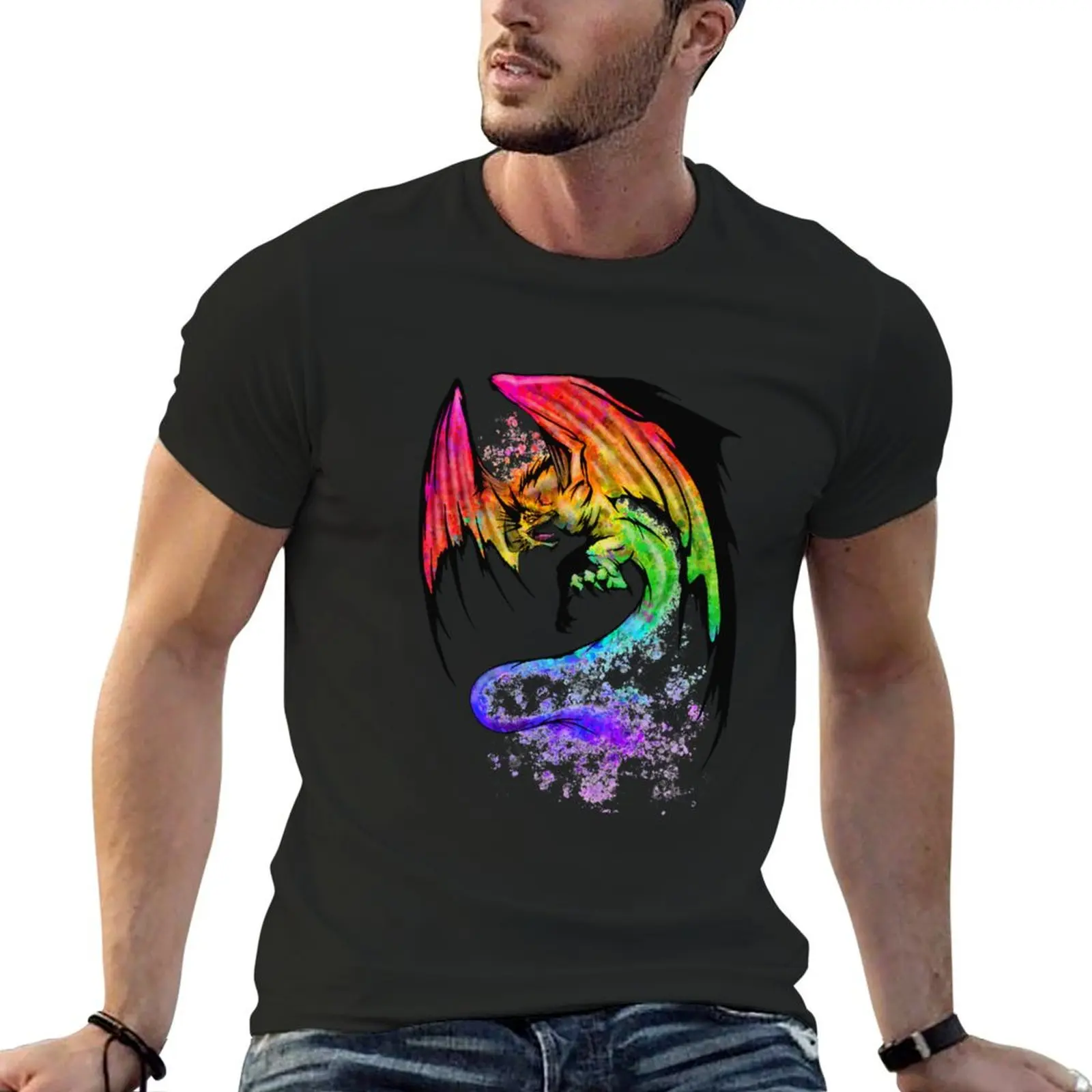 

Black Rainbow Dragon T-Shirt rapper graphic tees graphic t shirts oversized Men's clothing