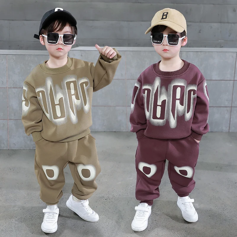 

Spring Collection Boys' Two-Piece Set Letter Print Long Sleeve Sweatshirt And Pants Cotton Blend Casual Sportswear for Teens