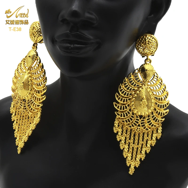 

ANIID Dubai Big Earrings Fashion Tassels Stud Earrings For Girls Women Arabic Charm Pendant Earrings Wedding Party Jewelry Gifts