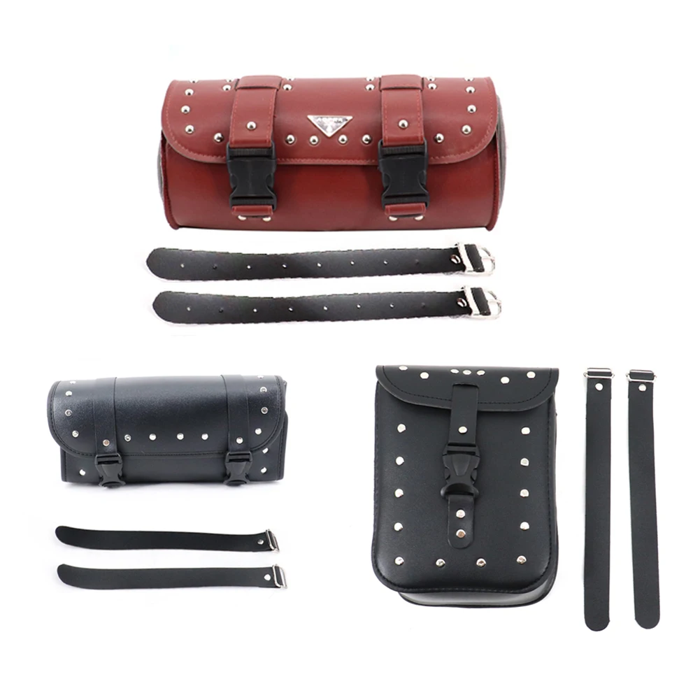 Motorcycle Fork PU Leather Travel Pouch Waterproof Tool Bags Saddle Bag Vintage Tail Bag Luggage for Harley Bobber/Suzuki/Honda