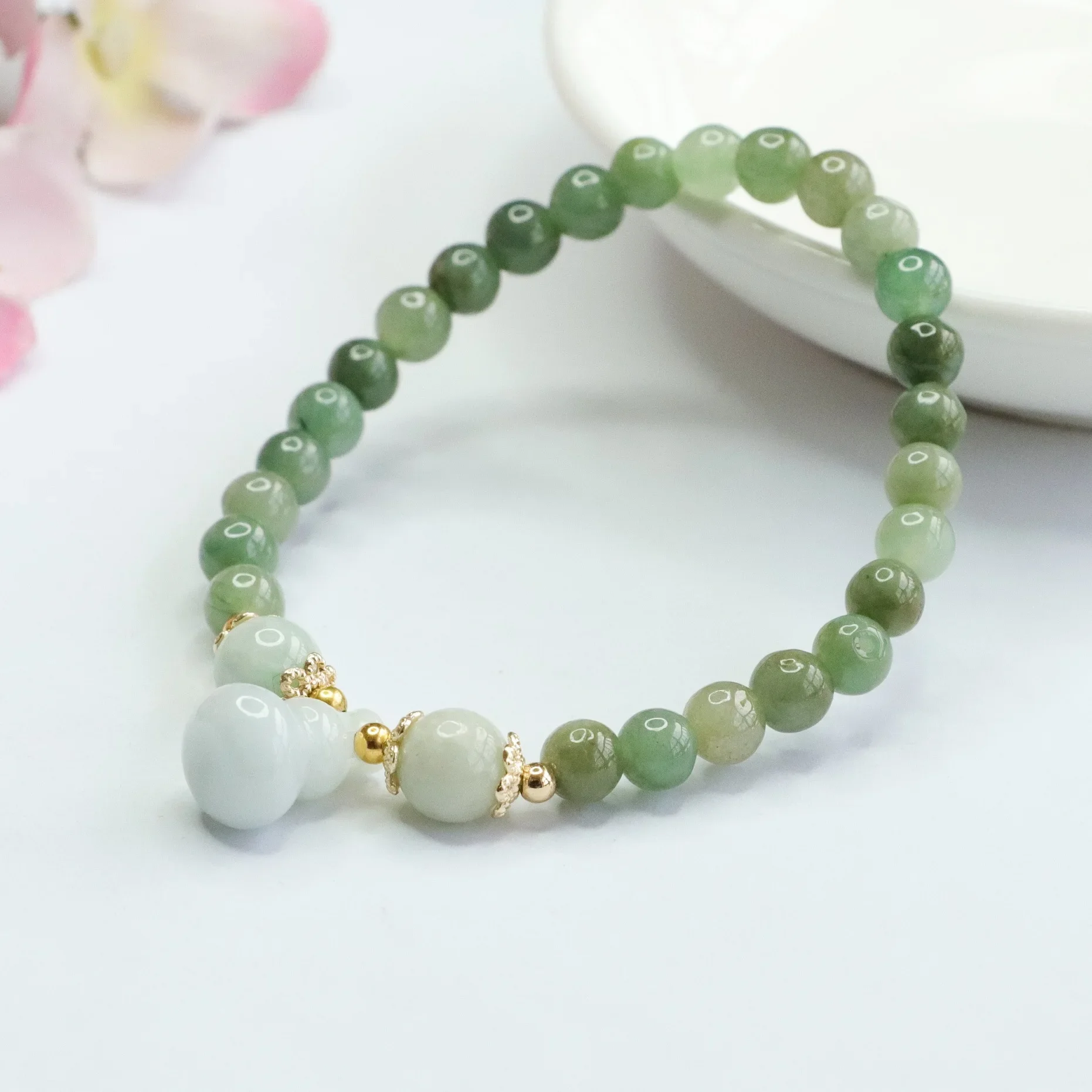 

Burmese Jade Gourd Bracelets Gemstone Real Chinese Natural Jadeite Women Talismans Fashion Carved Green Jewelry Bead Bracelet