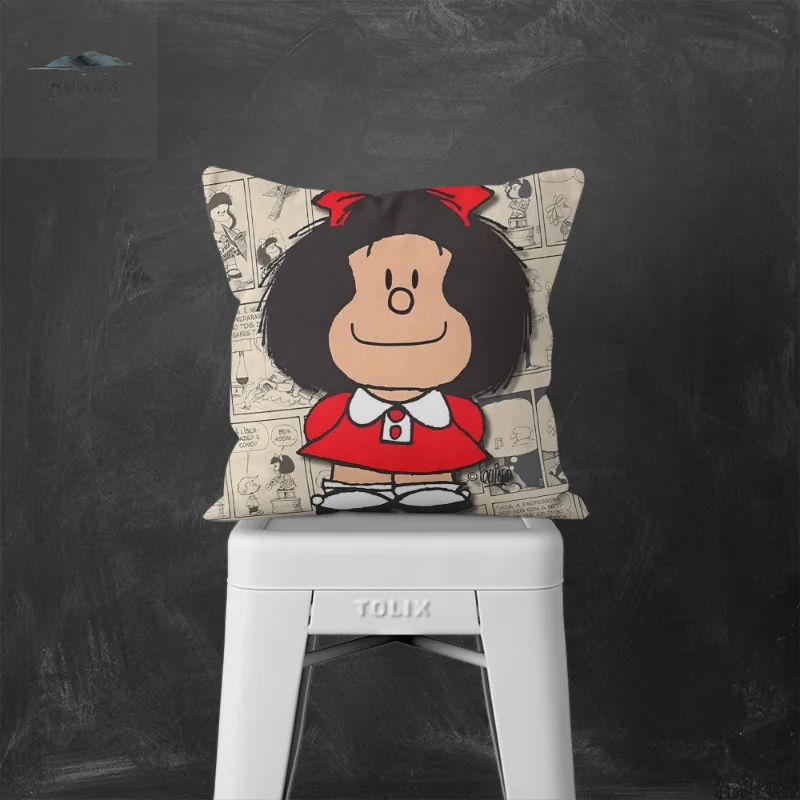 

Подушка с рисунком Mafalda, квадратная наволочка для детской комнаты с мультяшным принтом, из полиэстера, персикового материала