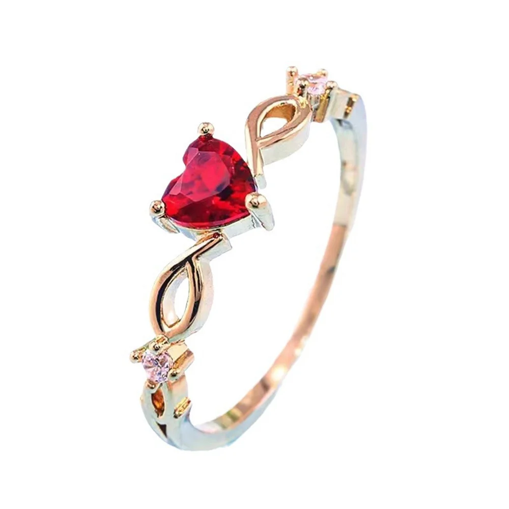 Store Promotion Price Heart Love Ring Exquisite Colorde Red Zircon Silvery Golden Ring For Women&Girl Fashion Charm Jewelry Gift