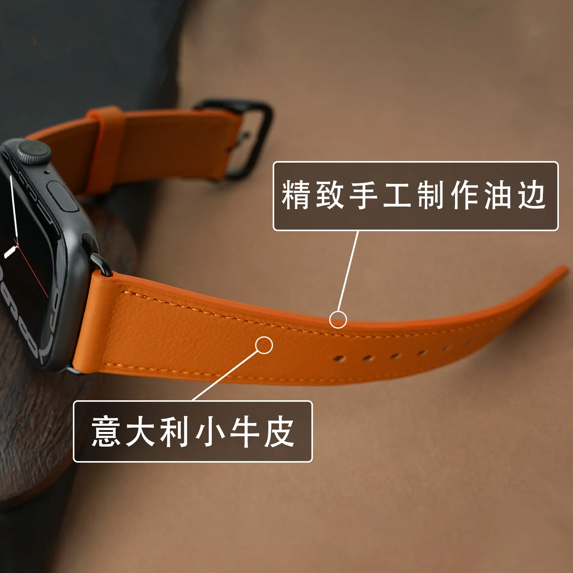 Suitable for Apple Watch watch strap with minimalist top layer calf leather Ultra leather strap 49mm leather strap