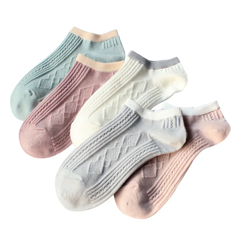 Japanese Solid Color Cotton Breathable Boat Socks Female Korean Double Needle Invisible Socks Five Pairs of Summer Socks Female