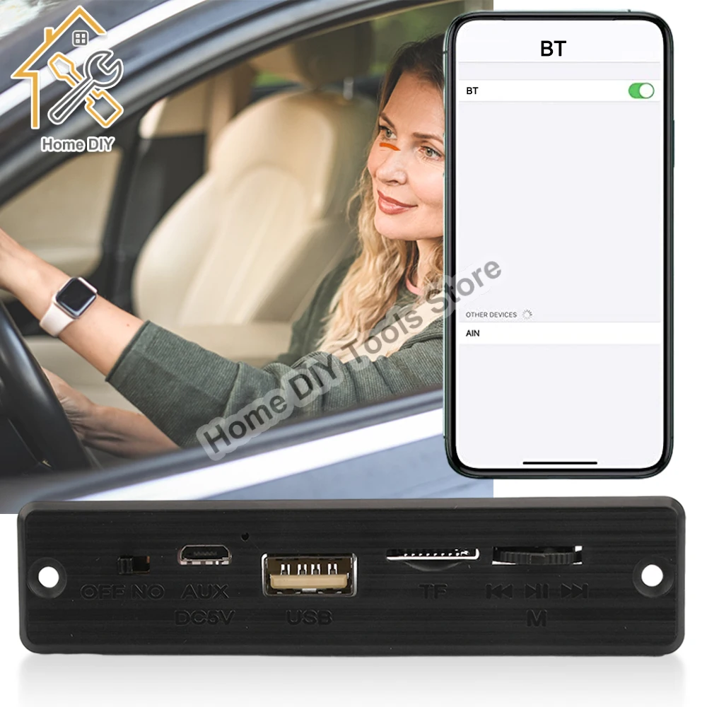 5V Bluetooth 5.0 MP3 Player Decoder Board Car FM Radio Module 2*3W 6W Amplifier Support FM TF USB Handsfree Call