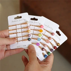 5pcs 8mm Round Crystal Hair Clips For Women Colorful Pearl Quartzs Natural Stone Barrettes Hairpin Headwear Hair Accessories