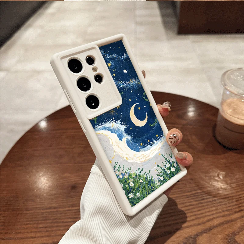 Funda de teléfono con paisaje de flores y ballena, cielo estrellado creativo, para Samsung Galaxy A06 A17 A55 A54 A53 A52 A16 A36 A51 A15 A14 5G