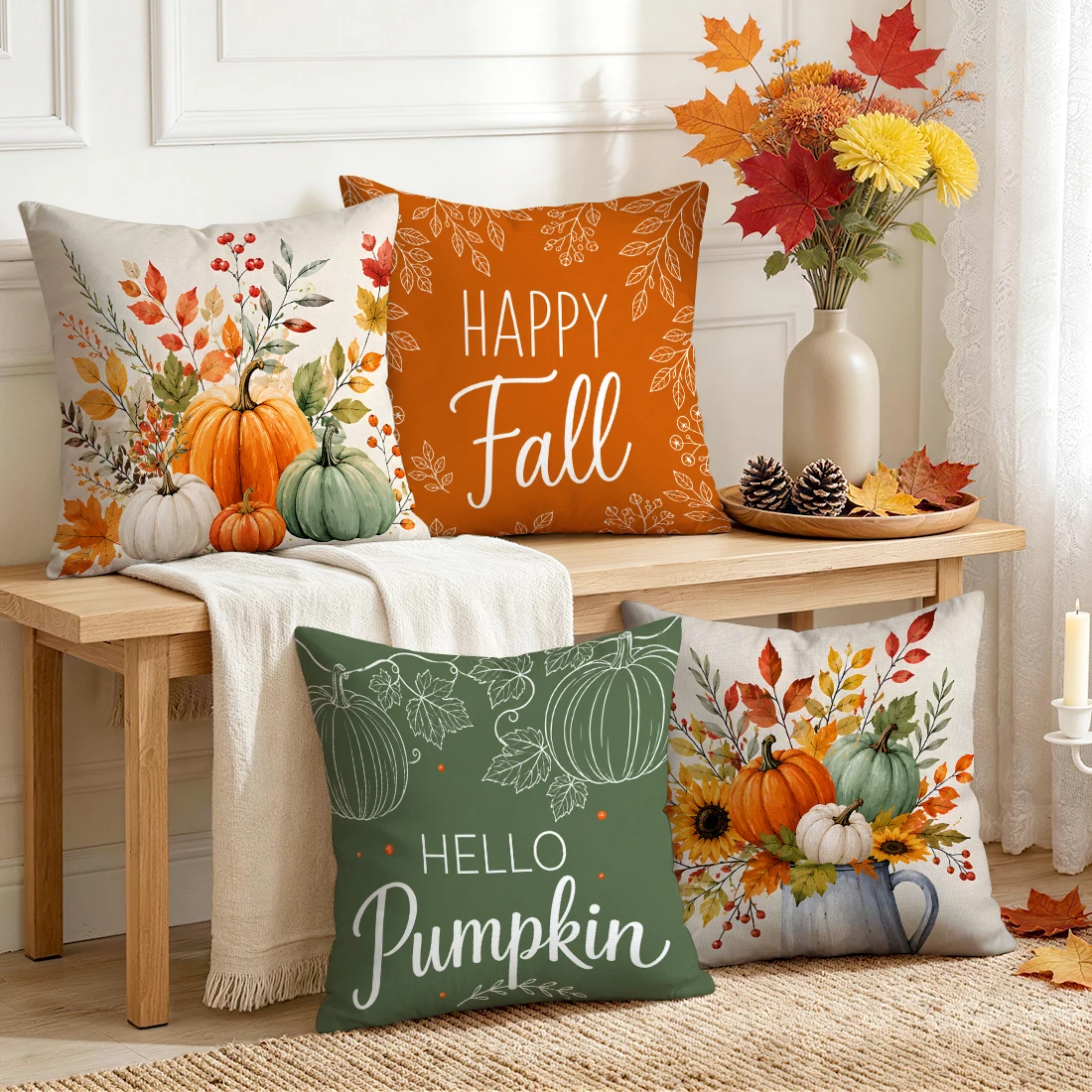 Pumpkin Sunflower Autumn Pillowcase Printed Polyester 40/45/50cm Throw Pillowcover Decorative Sofa Cushion Pillowslip Home Decor