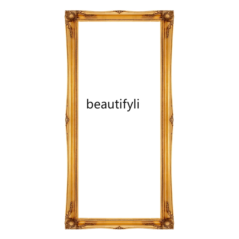 

European-Style Vintage Engraving Floor Full-Length Mirror Gold Distressed Clothing Store Cloakroom Full-Length Mirror