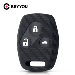 KEYYOU 3 Button For HONDA Accord Civic CRV Pilot Carbon Fiber Silicone Car Key Case Cover Fit 2007 2008 2009 2010 2011 2012 2013