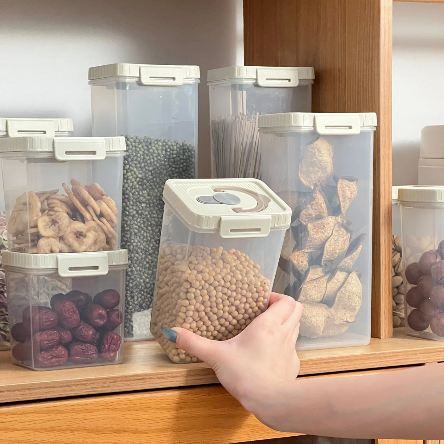 Plastic Cereals Storage Tank With Handle Moisture-Proof Pasta Snack Spice Container Sealed Food Storage Box Kitchen Organizer