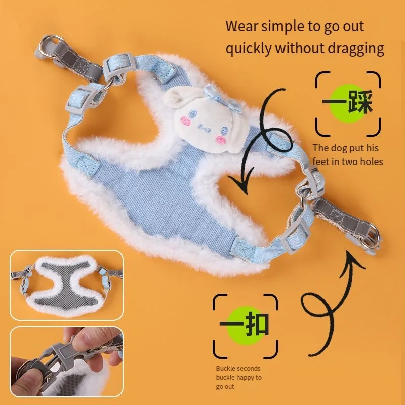 Sanrio Hello Kitty Pet Leash Vest Style Chest and Back Walking The Dog Keep Warm Breathable Universal Cute Small and Medium Dogs