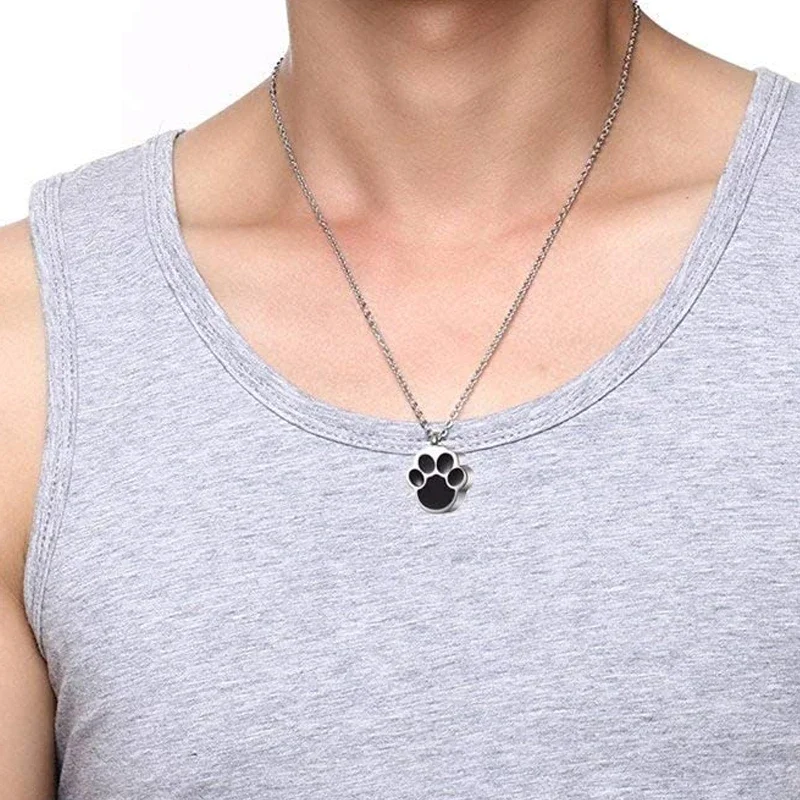 Pet Cat Dog Paw Print Cremation Jewelry for Ashes Wearable Urn Necklace Keepsake Memorial Pendant for Women Men Pet Urns