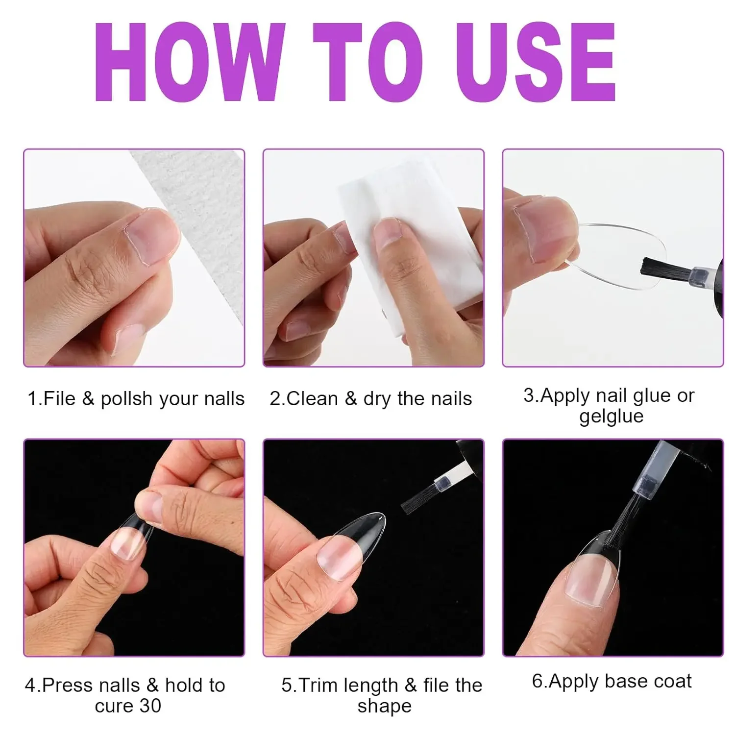 120PCS Clear Half Frosted Nails Tip Almond Acrylic Fake Nails Full Cover Artificial Nail Tips For Nail Salons and Nail Extension