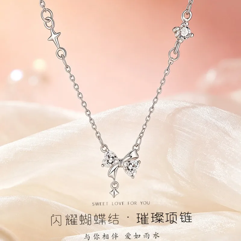 Lucky Bracelet Hand String Minsheng Bow Flash Diamond Necklace All-Match Women's Light Luxury Niche Design Sense Ins Style Sweet