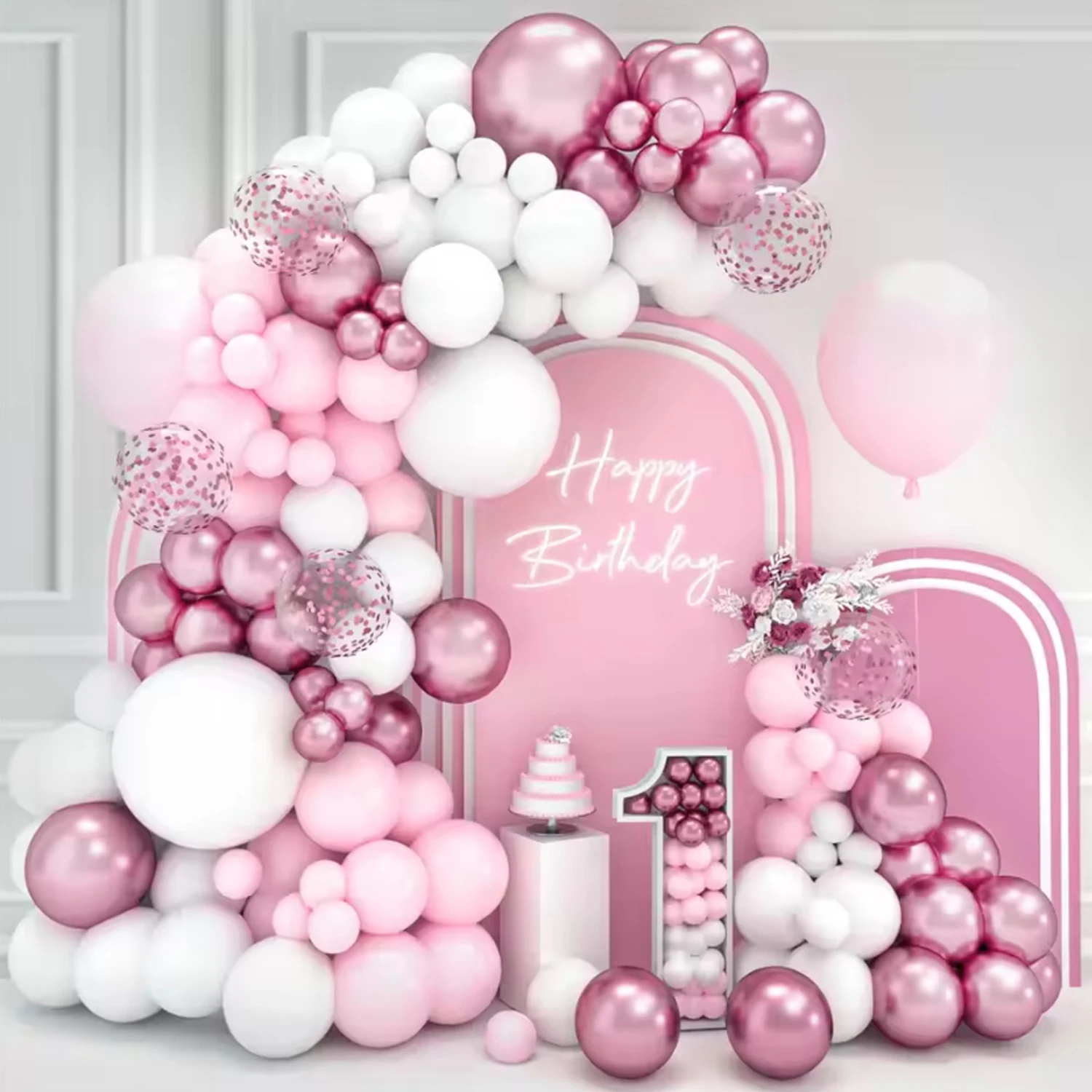 Rosa weiße Ballon Girlande Bogen Kit Hochzeit Geburtstag Party Dekoration Kinder Mädchen Baby Shower Party Supplies Konfetti Latex Ballon