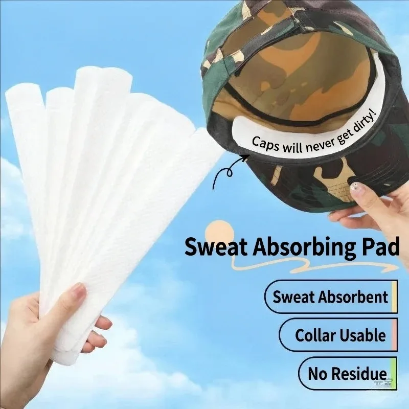 50pcs Adjustable Disposable Hat Sweat Pad Absorbent Cotton Hat  Sweatband Visor Hats Reducer Adhesive Sweat Absorbing Strips Pad