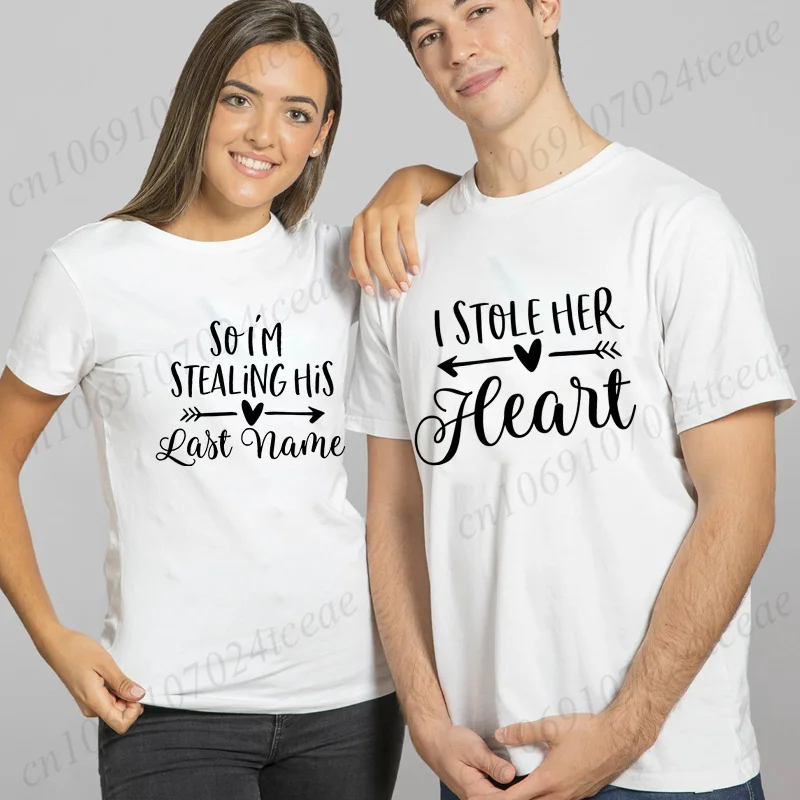 Funny Lover Couple Matching T-shirt I Stole Her Hear/so I'm Stealing His Last Name Shirt Valentine's Day Aesthetic Unisex Tees