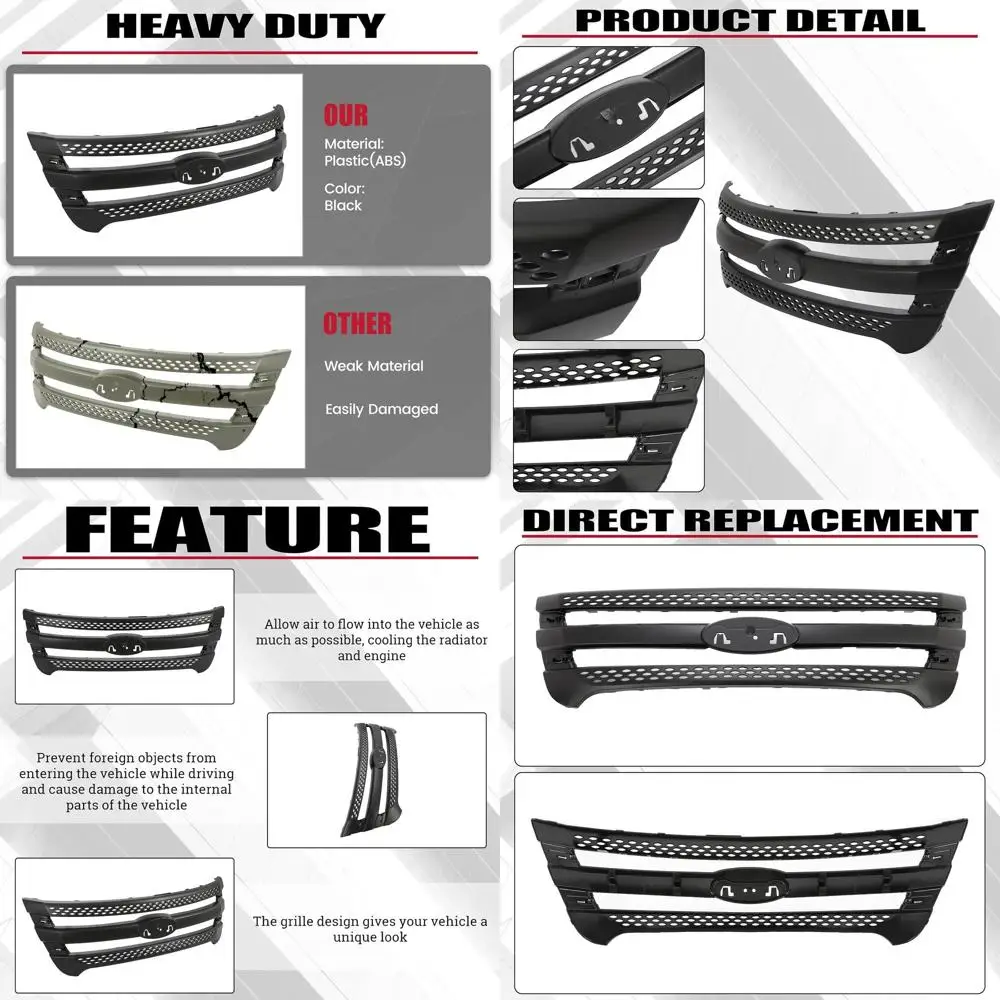

Передняя решетка, совместимая с Ford Explorer 2011-2015, вставка на решетку, черная