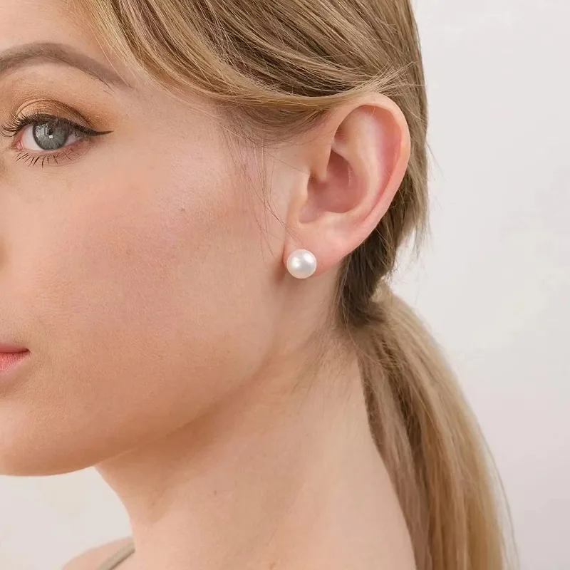 100% Natural Freshwater Pearl Stud Earrings Real 925 Sterling Sliver Earring Cultured White Pearl For Women Earring Jewelry