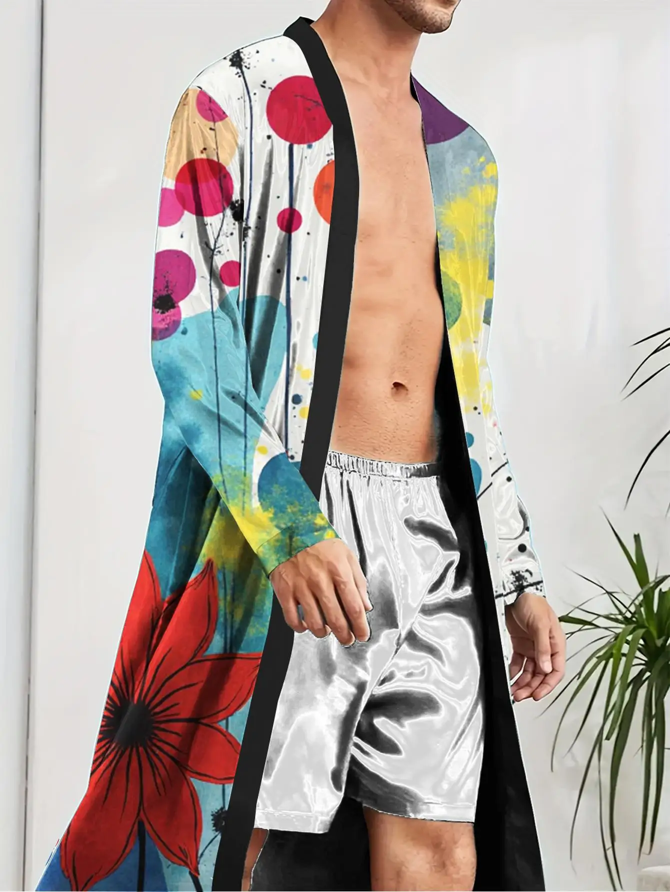 1pcs Men's Robes 2026 Spring/Summer Men's bathrobe Sleepwear 3D Printed Graphic nightie for men Polyester Shower robe Robes