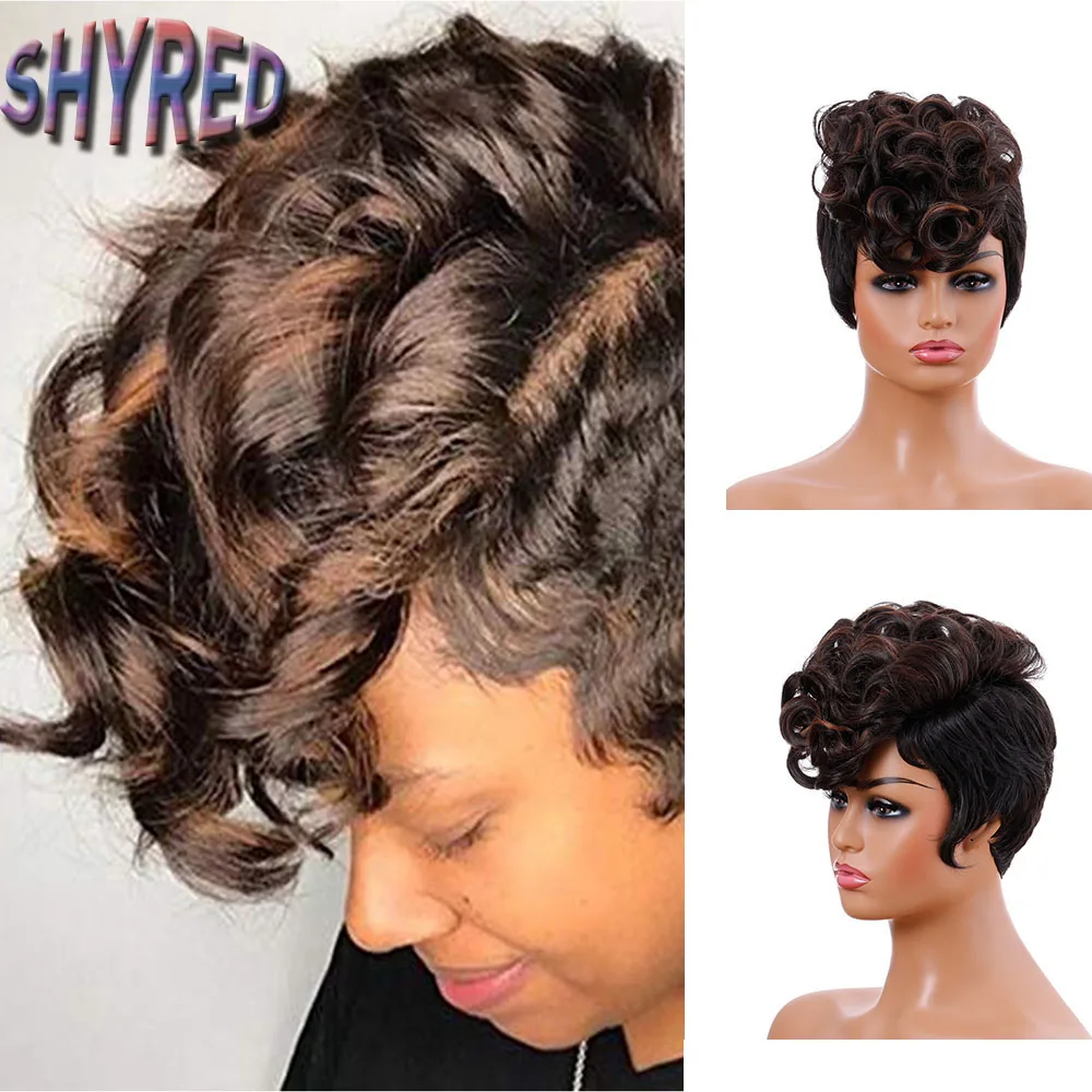 Short Synthetic Wigs for Black Women Brown Afro Kinky Curly Wig Female Cosplay Costume Daily Party Halloween Carnival