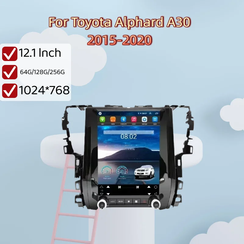 12.1 Inch Android14 Car Radio  Tesla Screen Multimedia Player For Toyota Alphard vellfire A30 2015-2020 Carplay Navigation DSP