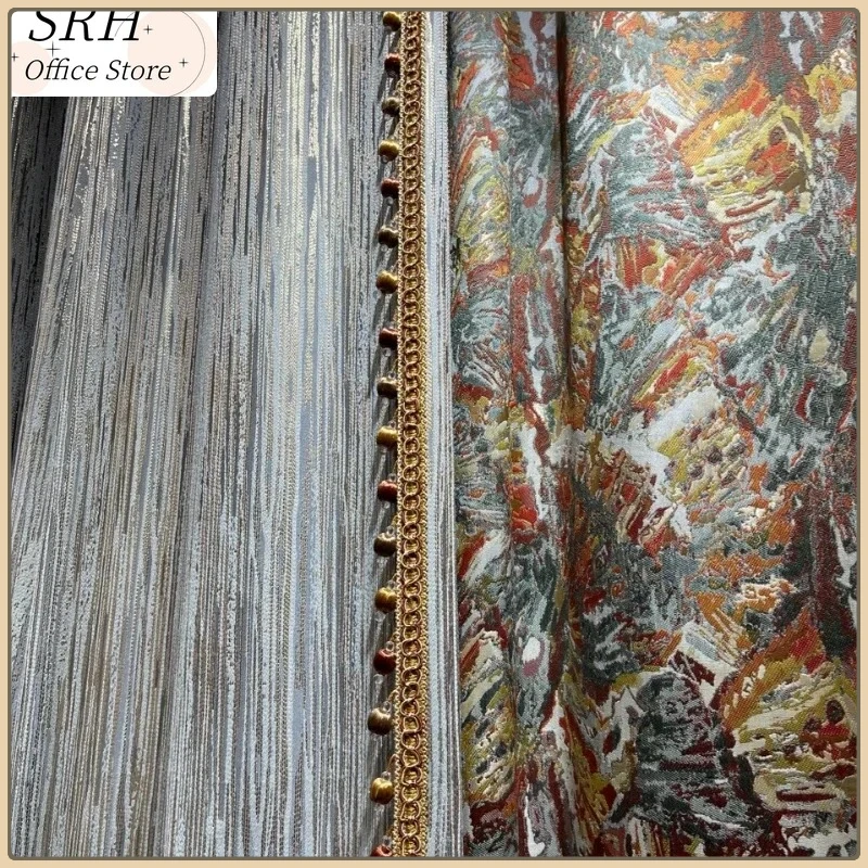 

Golden Silk Line Jacquarduxury Blackout Curtains for Living Dining Room Bedroom Luxury Modern Patchwork Finished Curtain luxury