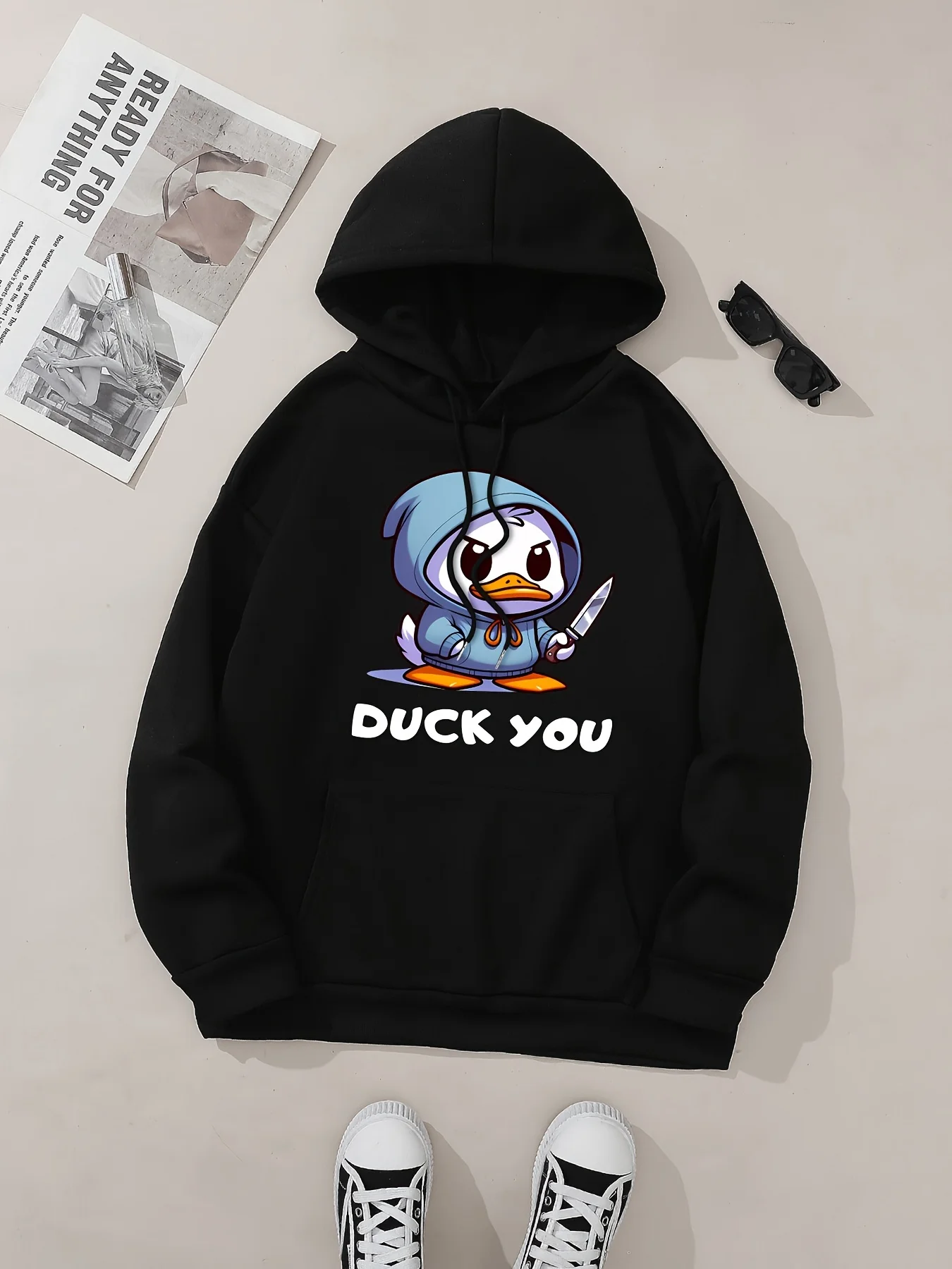 Women's casual and fashionable pullover sweatshirt with duck print, suitable for autumn and winter seasons. Women's promotion.