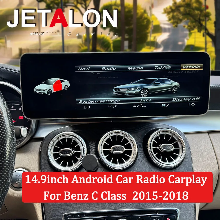 Autoradio Android14 da 14,9 pollici Carplay per Benz Classe C 2015-2018 Unità principale di navigazione GPS Lettore video multimediale touch screen