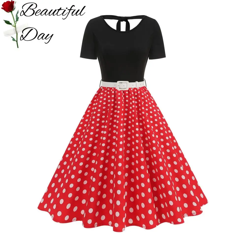 

Cartoon Disney Minnie Girls Dress Cute Retro Woman Princess Dress Short Sleeve Women's Dance Performance Party