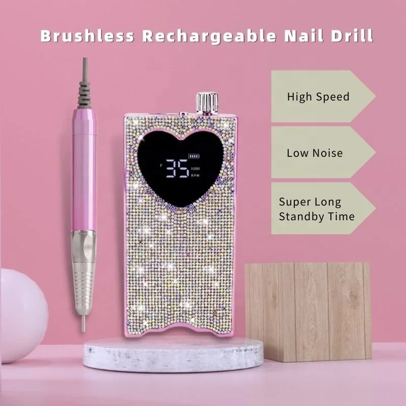 

35000RPM Nails Milling Cutter Heart Shape Electric Nail Drill Wireless Pedicure Grinder Rechargeable Nail Drilling Machine