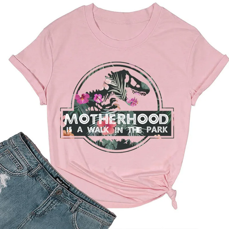 Frauen 100% Baumwolle T-Shirt Dinosaurier Druck T-Shirt Sommer Kurzarm Grafik T-Shirts Top lässig