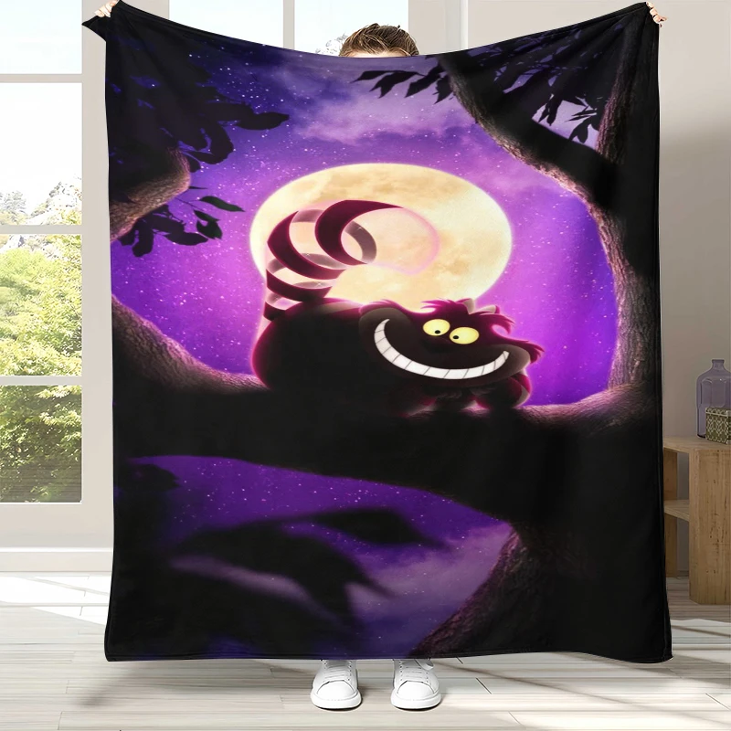 Alice in Wonderland Cartoon Cheshire Cat Flannel Blanket,Ultra Soft Warm Plush Throw for Home Bedroom Bed Sofa Cover Kid Gift