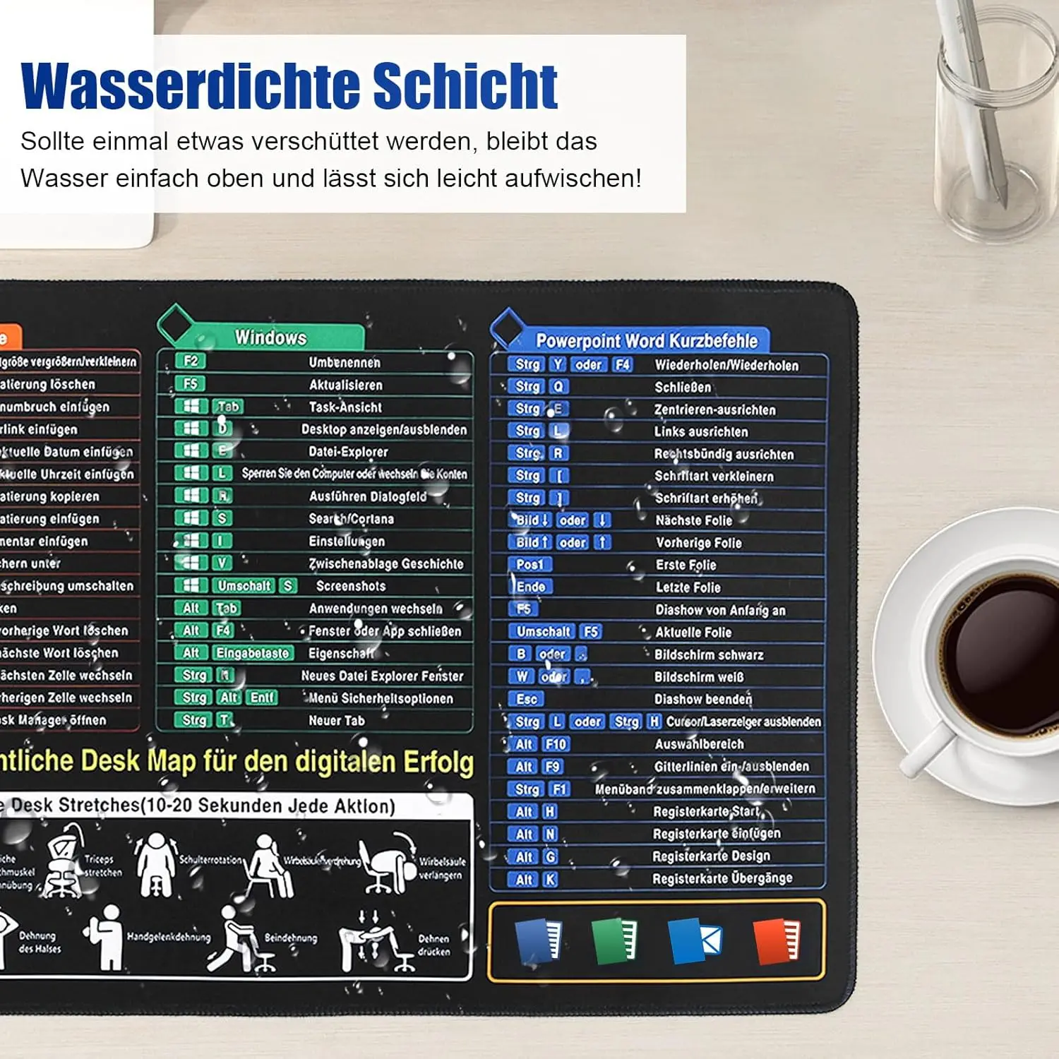 German Excel Cheat Sheet Desk Mat German Excel Mouse Pad , Excel Shortcuts Mat Office Accessories for Office Word PPT Window